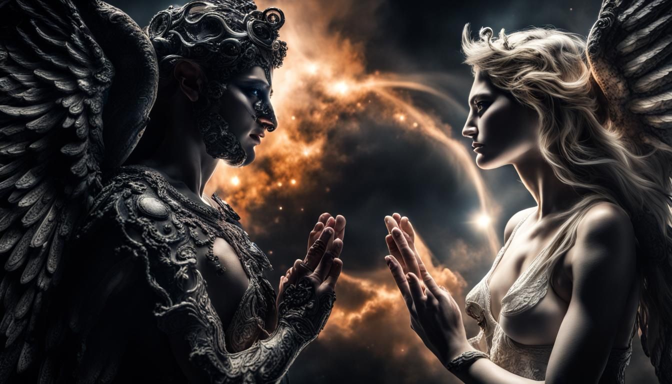 Cosmic Showdown: Angel vs. Demon in HDR