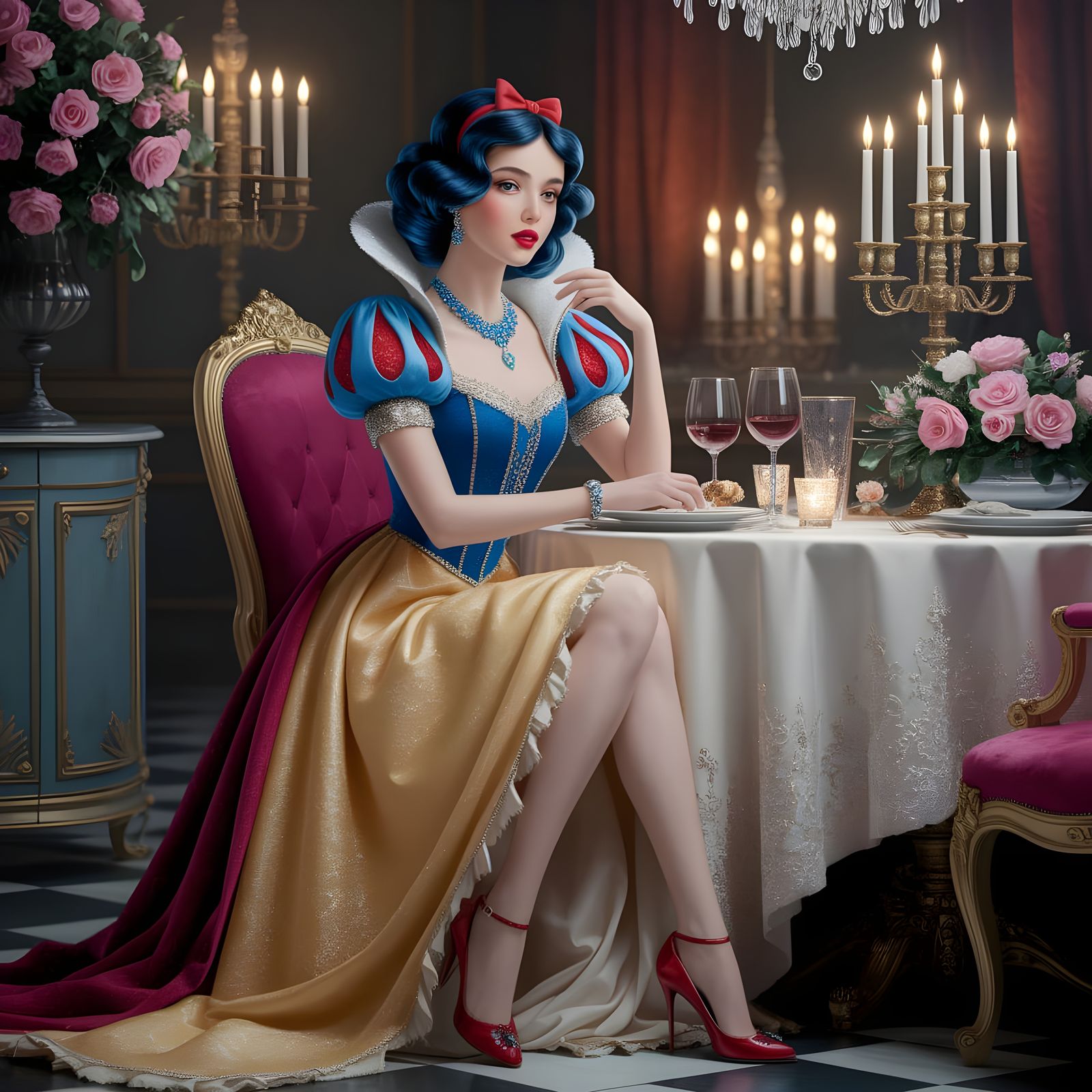 Snow White at Royal Dinner, Digital Painting