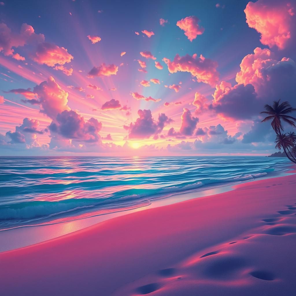 Ethereal Beach Sunset in Surrealist Style