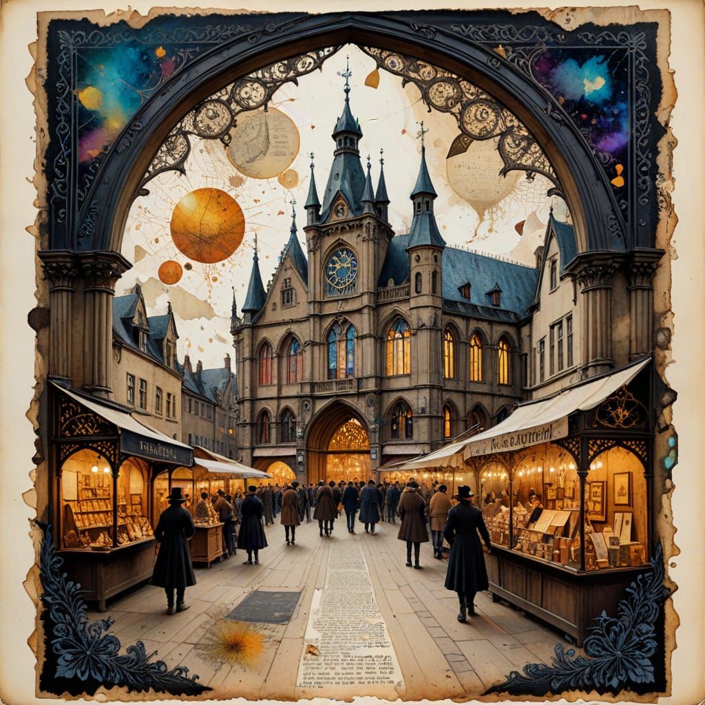 Whimsical Steampunk Gothic Market in Vibrant Colors