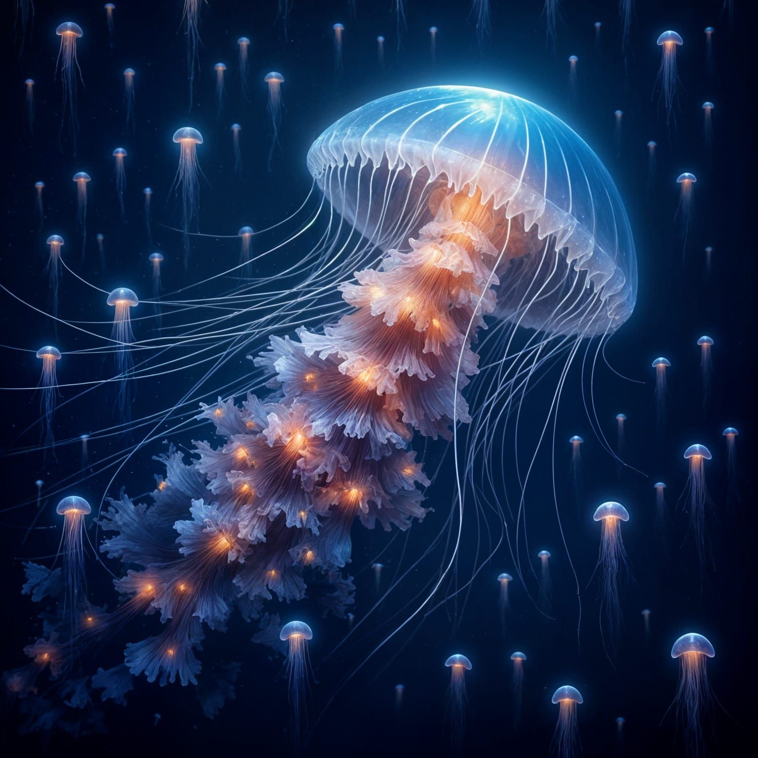 Magical Jellyfish Ascension in Deep Blue Sea