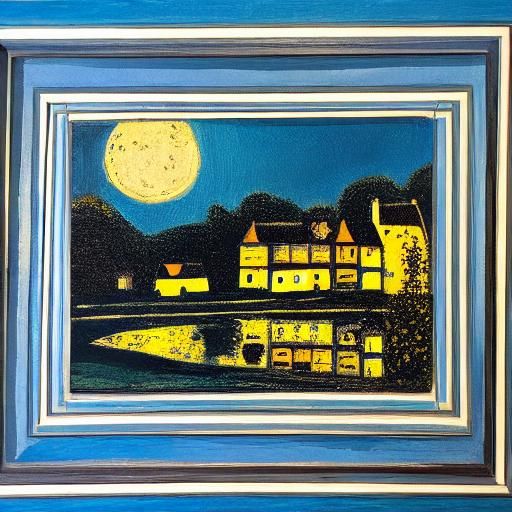 Surreal Duotone Village Under Moonlight