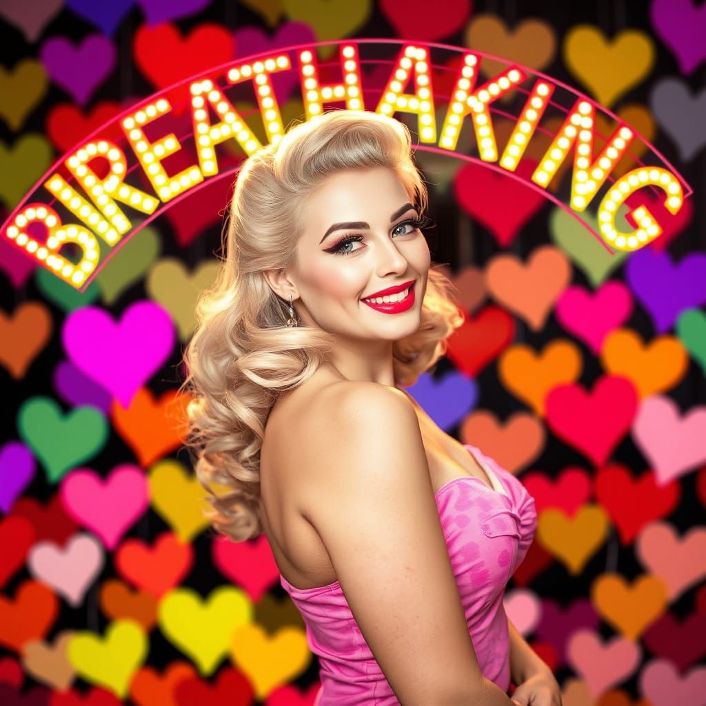 Retro Pin-Up Goddess in Rainbow Hearts