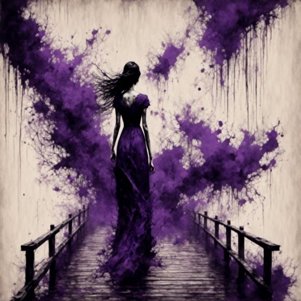 Woman on Pier Gazing at Tumultuous Storm