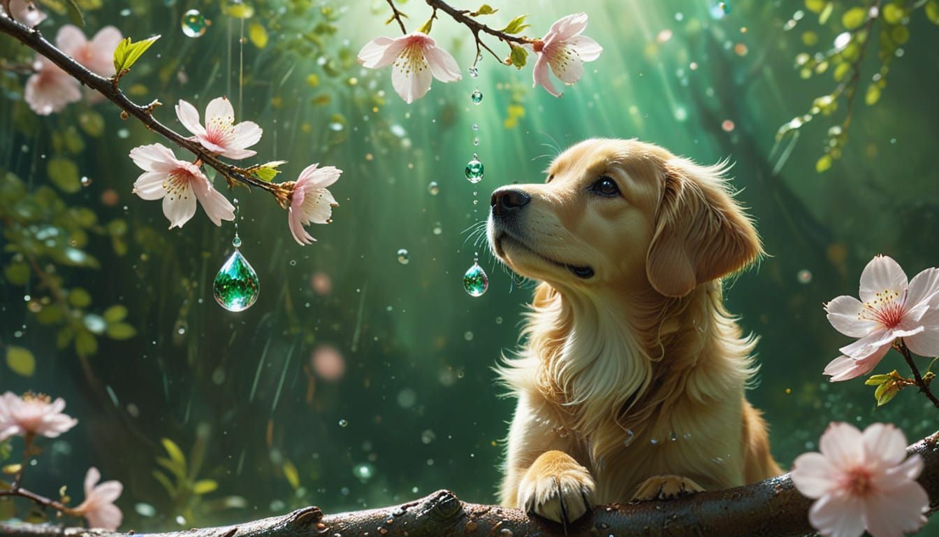Water Droplet World: Lizard and Puppy in 3D