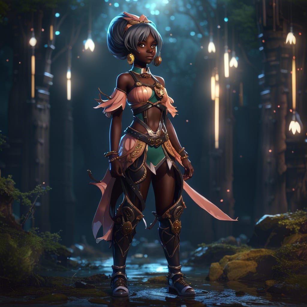 Anime Elf Girl with Twin Tails in Detailed Matte Painting