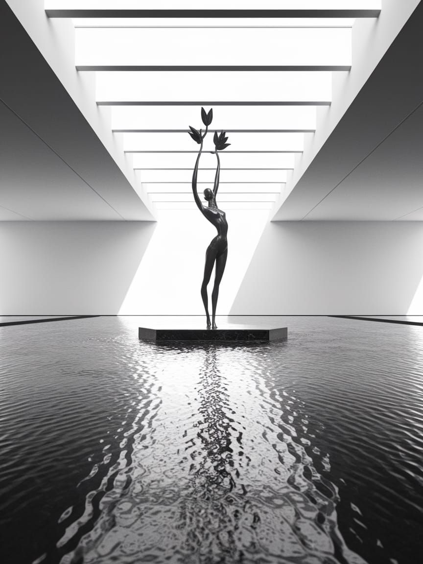 Monochrome Fountain Photo in Surreal Style