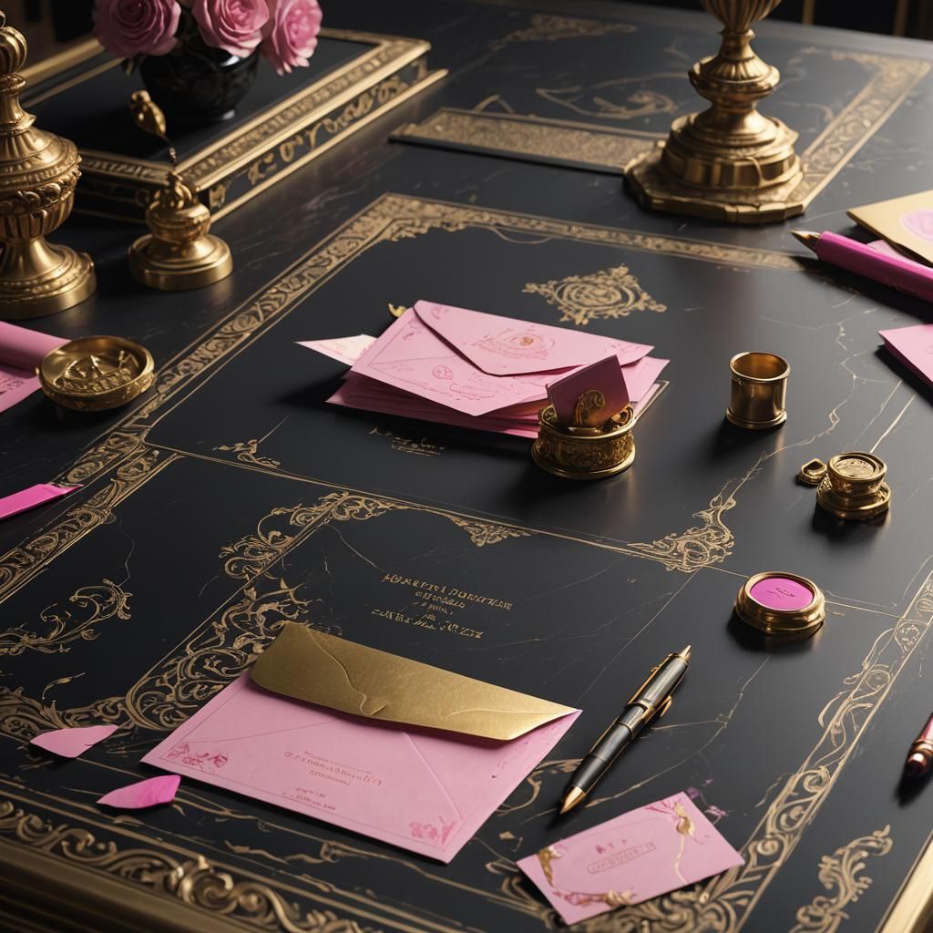 Golden Envelope on Antique Desk: Detailed Matte Painting