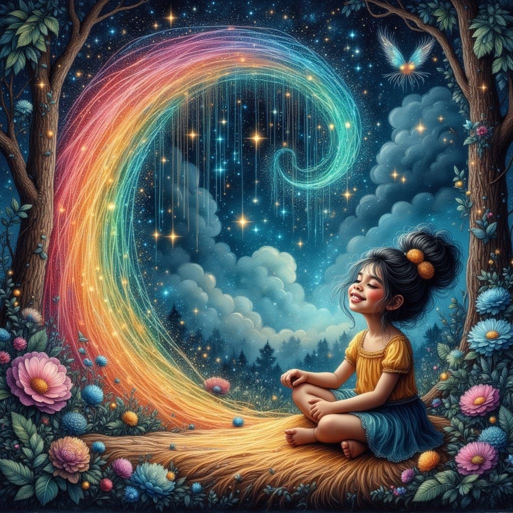 Child Weaves Rainbow Threads in Ethereal Art Style