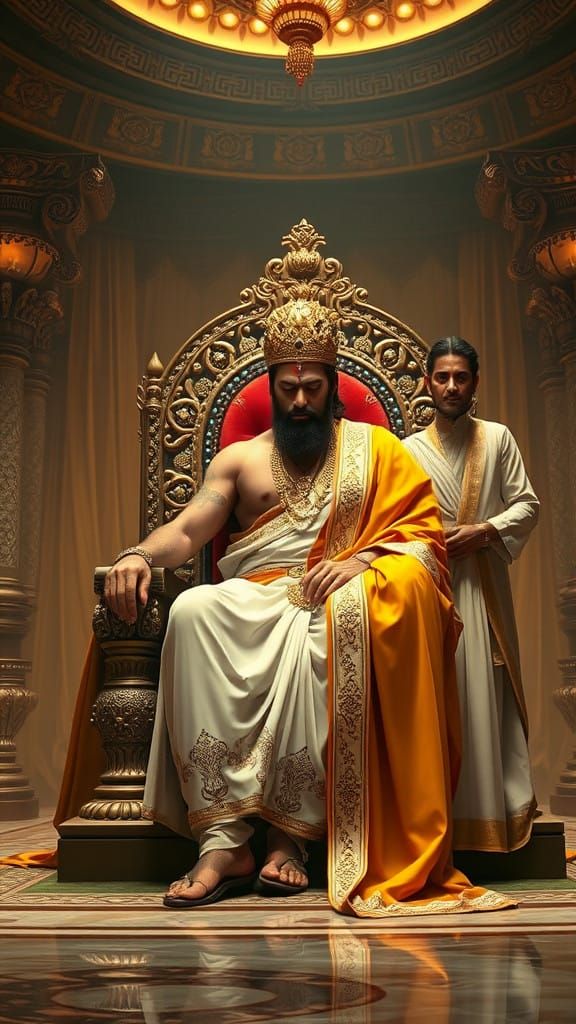 Regal King Dhritarashtra Seeks Wisdom in Ancient Royal Setti...