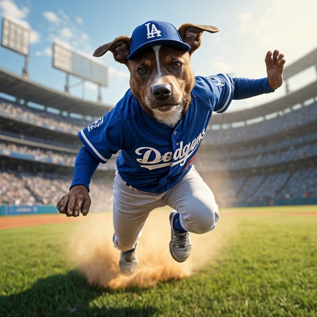 Dog in Dodgers Uniform: A Baseball Star