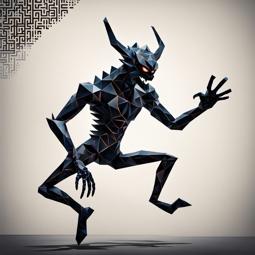 Dandadan Inspired Cubist Masterpiece of a Leaping Monster