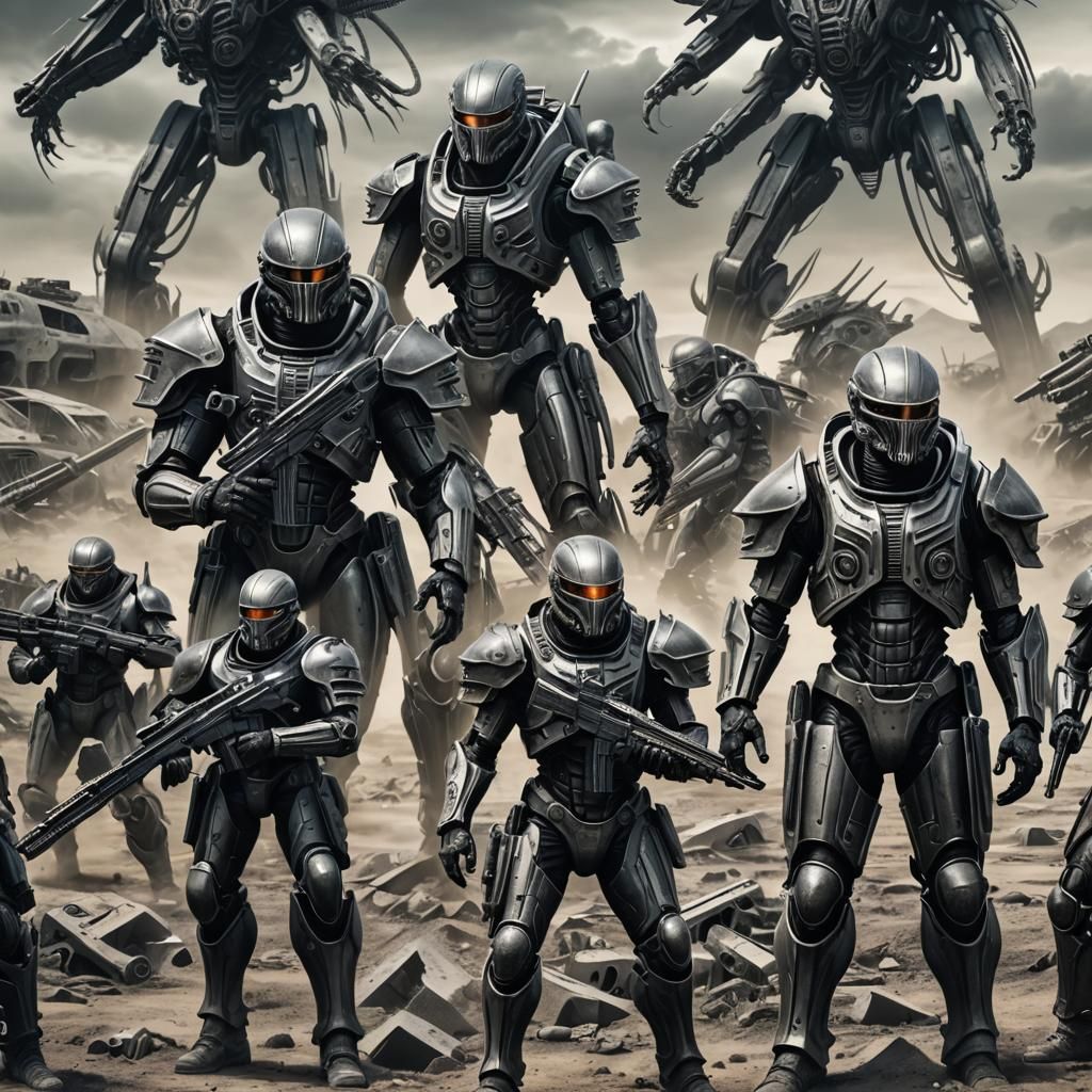 Futuristic Armored Soldiers in a Biomechanic Wasteland