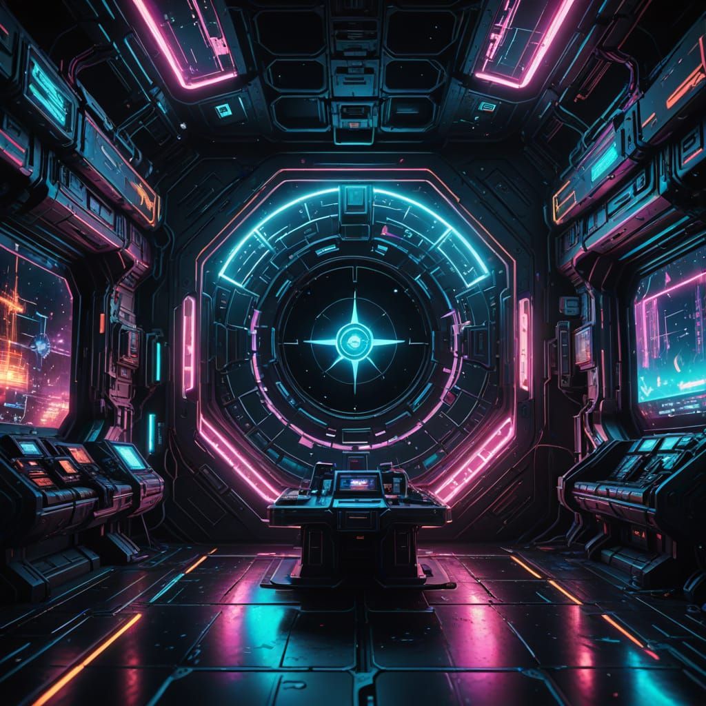 Cyberpunk Space Station Illuminated by Neon Lights