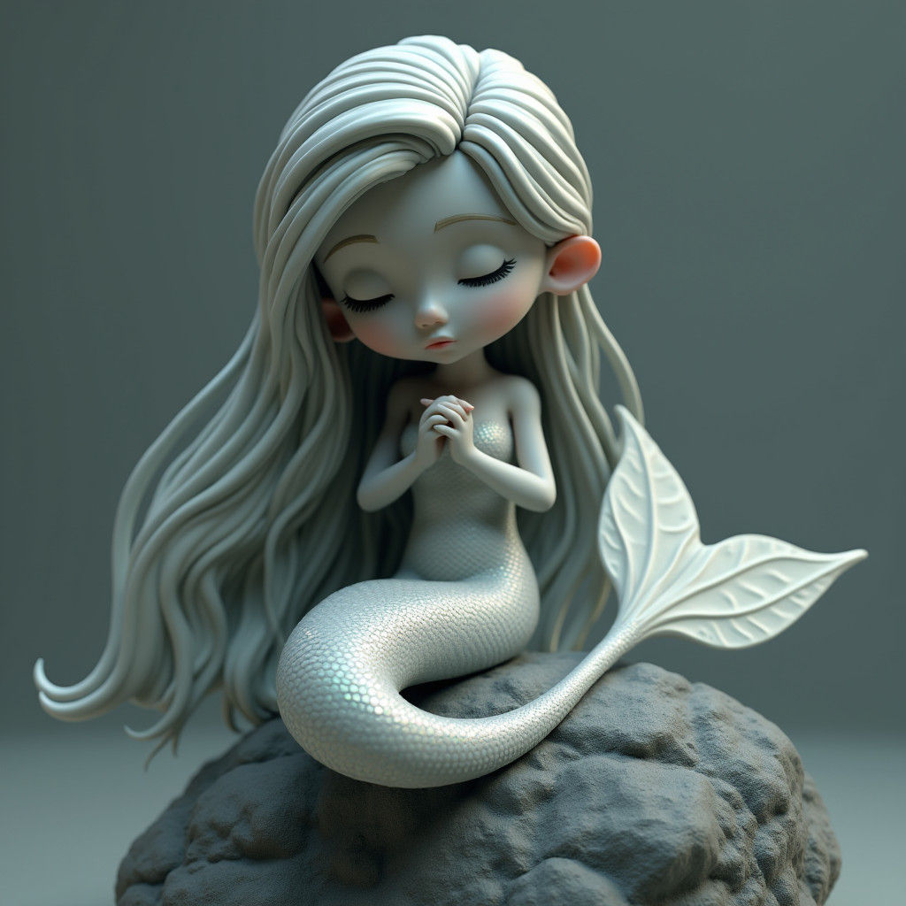 Serene Mermaid in 3D with Iridescent Tail