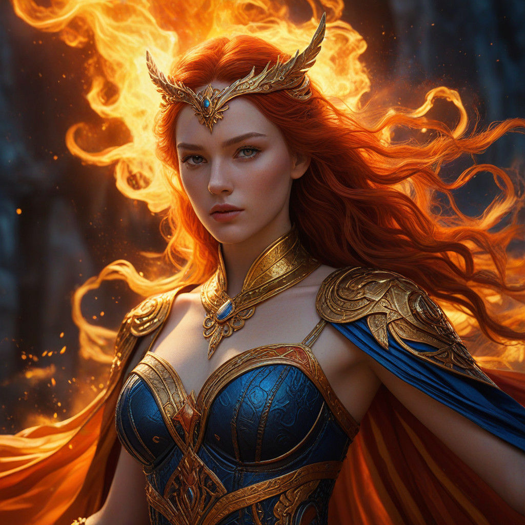 Ethereal Fire Goddess in Vibrant Digital Art