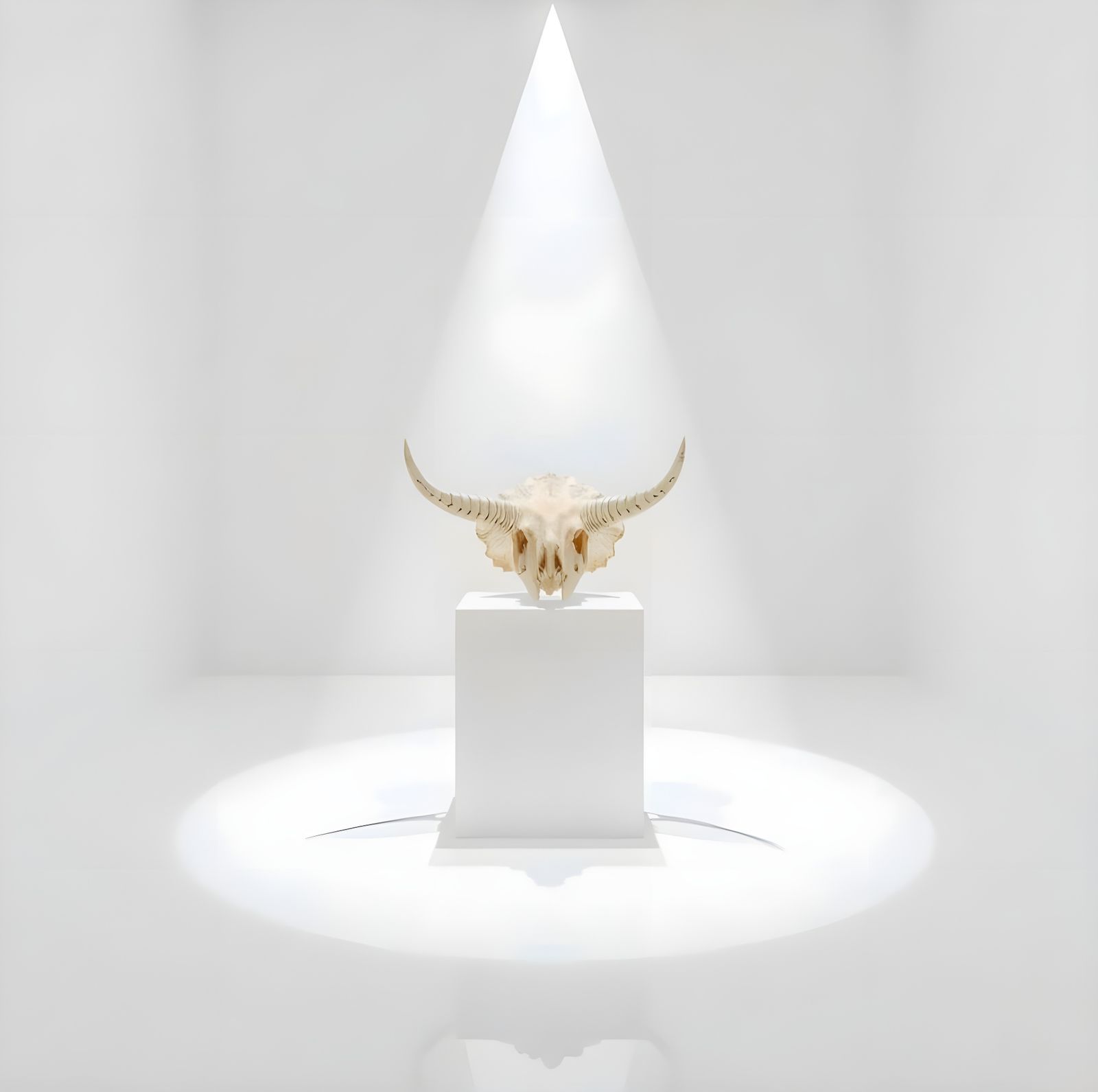 White Triceratops Skull on Plinth in Ethereal Gallery