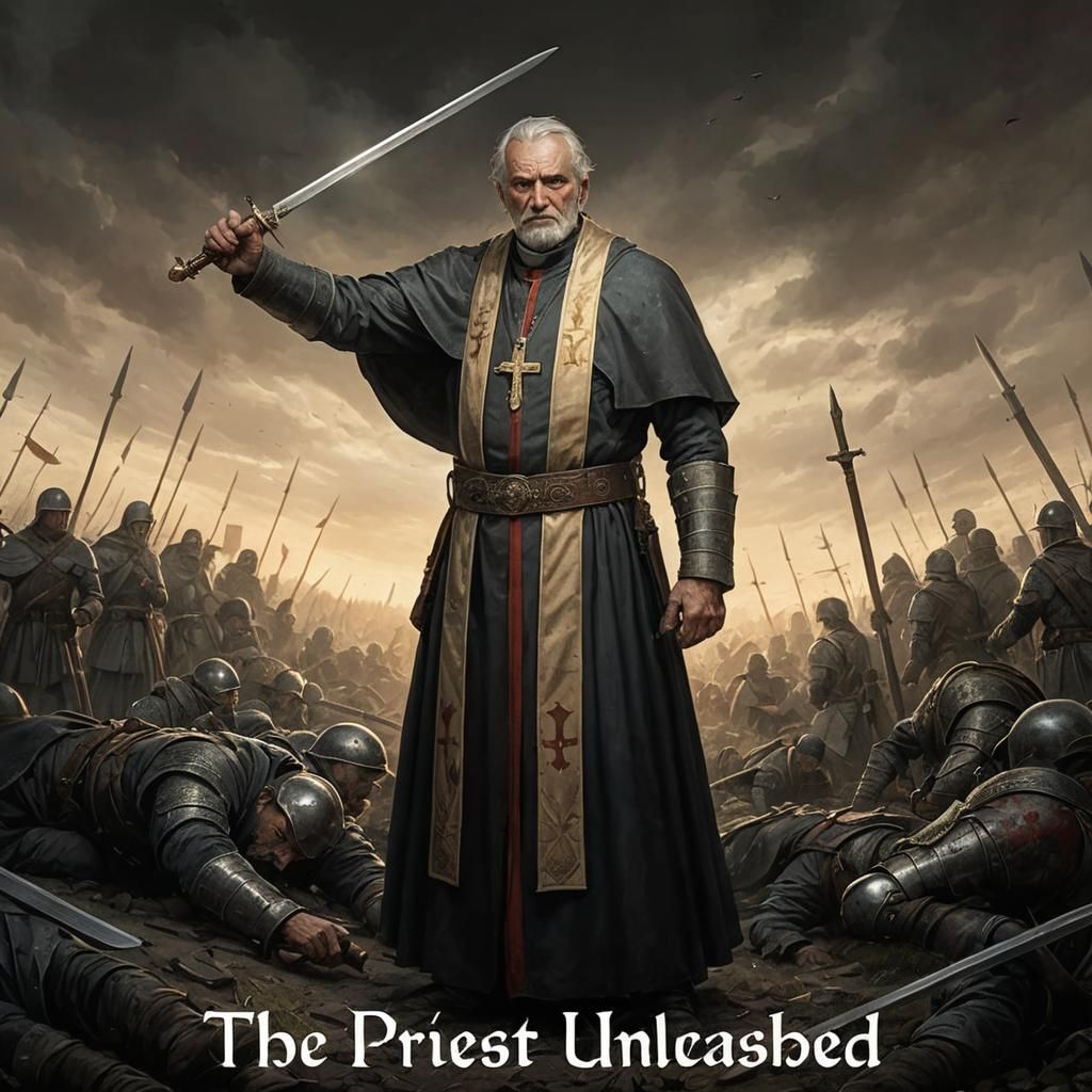 Medieval Priest with Sword on Battlefield