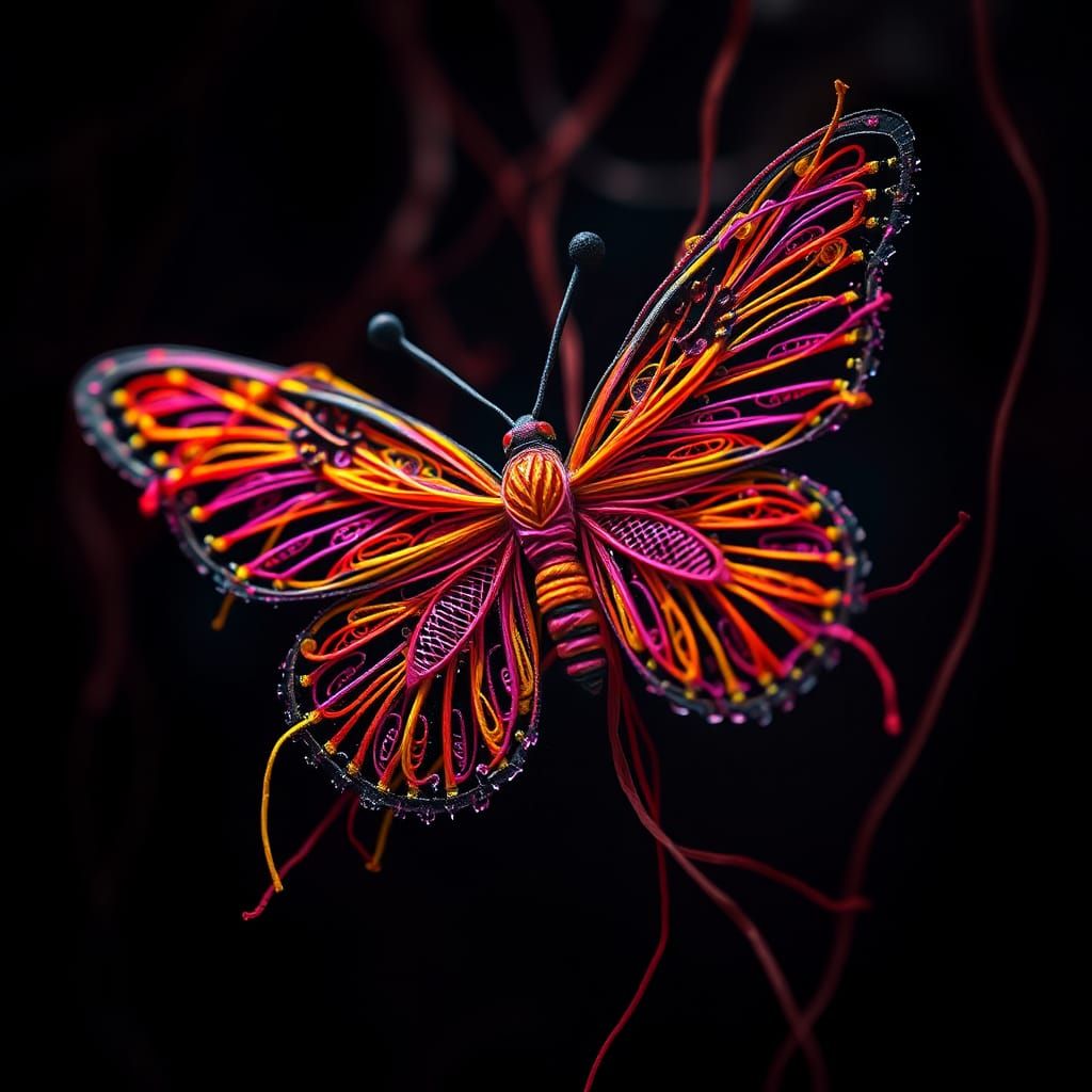 Hyperrealistic Butterfly Made of Colorful String