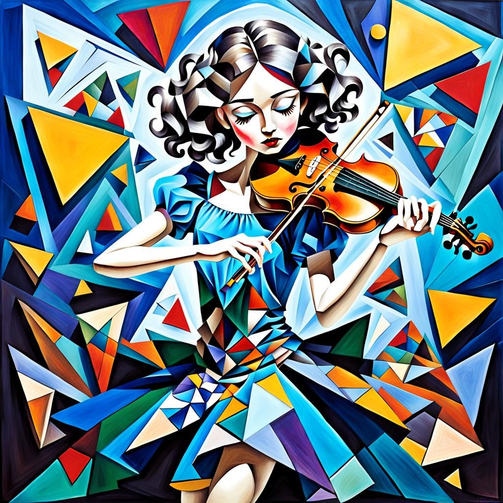 Cubist Violinist Puppet in Vibrant Colors