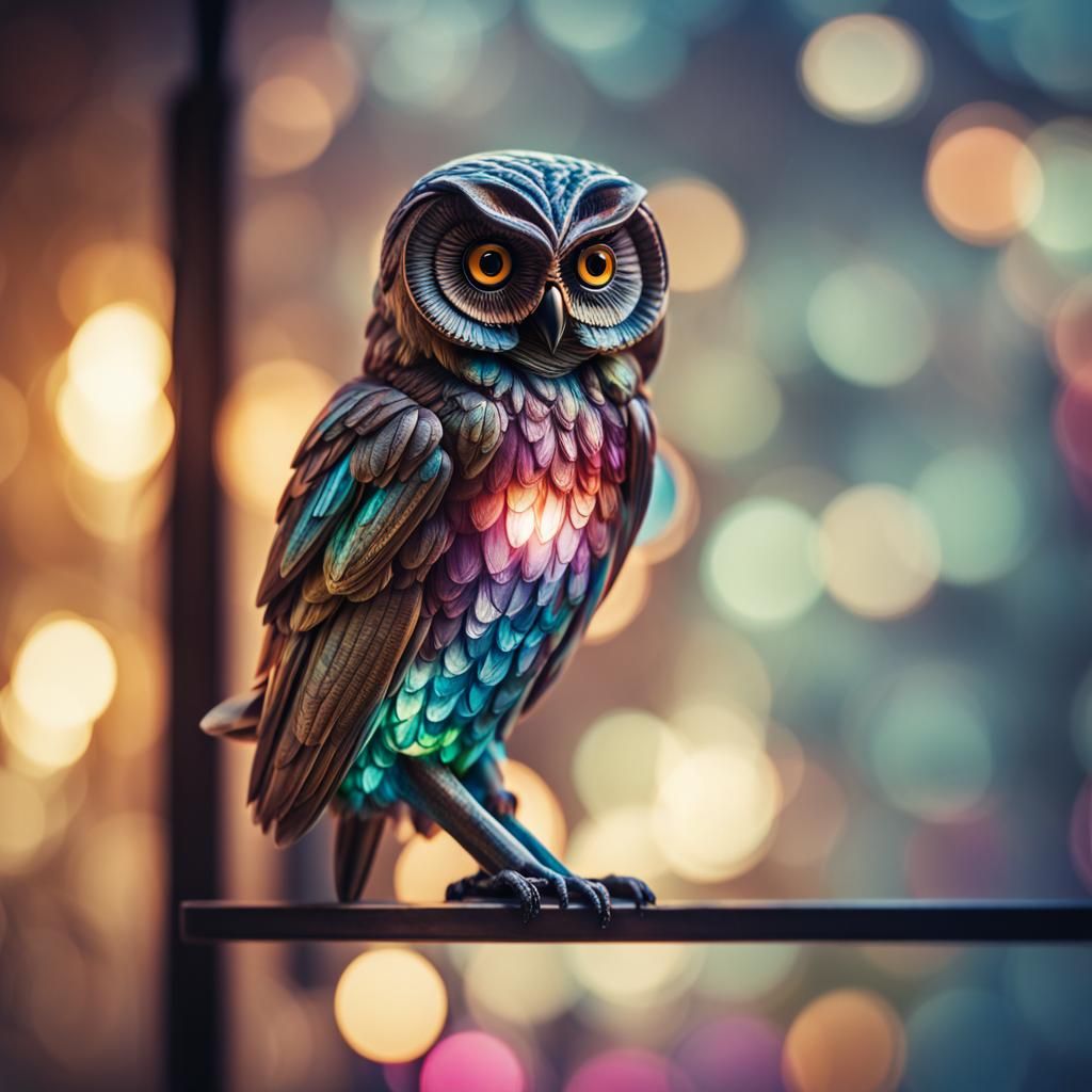 Colorful Glass Owl in Sharp Focus