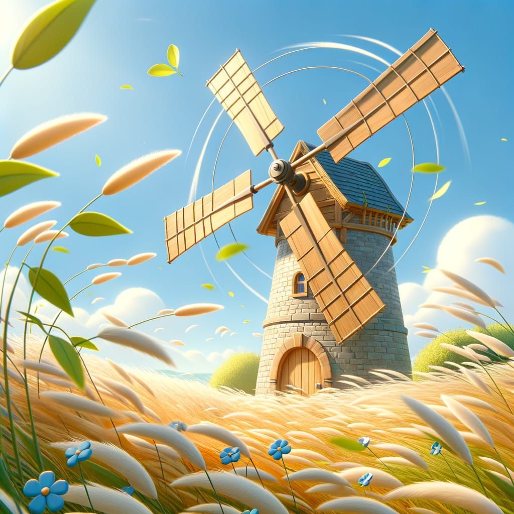Charming CGI Cartoon of a Windmill on a Sunny Day