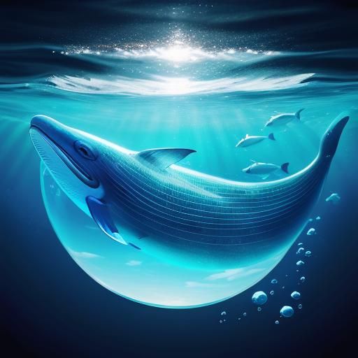 Glass Whale Swimming: A Cosmic Underwater Illustration