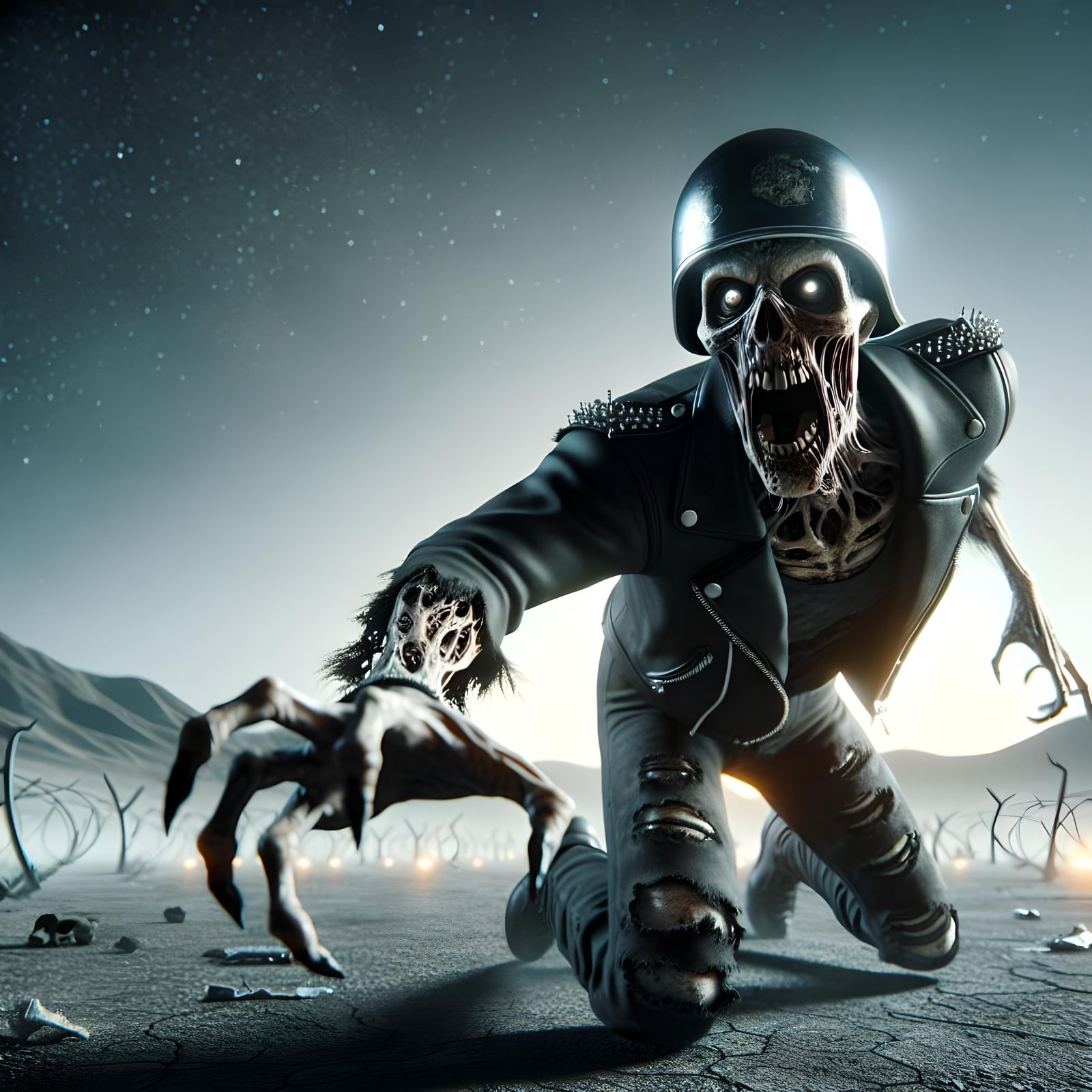 Biker Zombie Screaming in Wasteland Biome