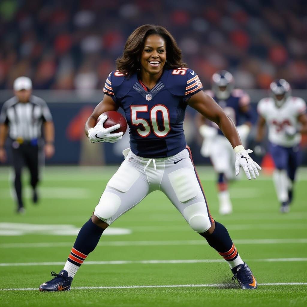 Michelle Obama as Chicago Bears NFL Player