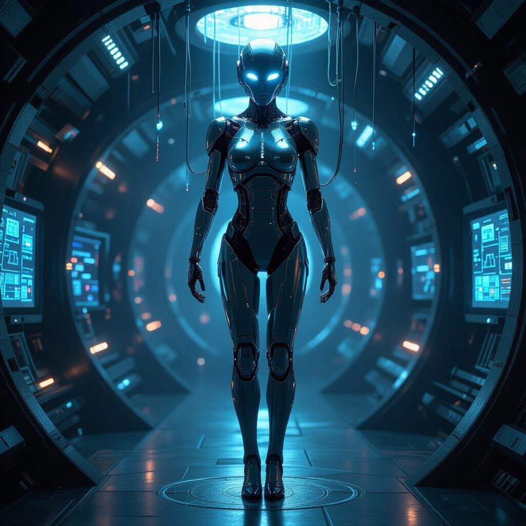 Android in a Futuristic Cave, Digital Art