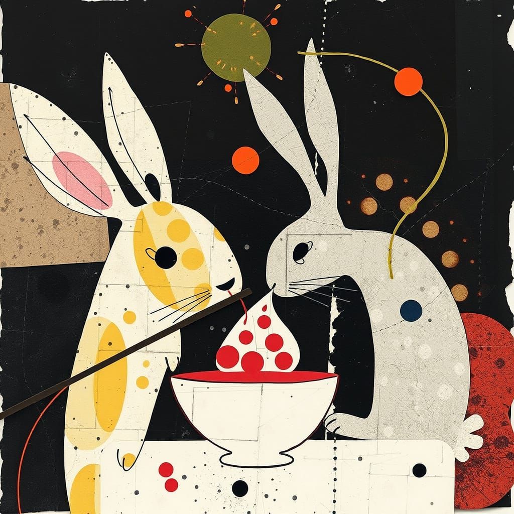 Rabbit in Moody Abstract Fondue Scene