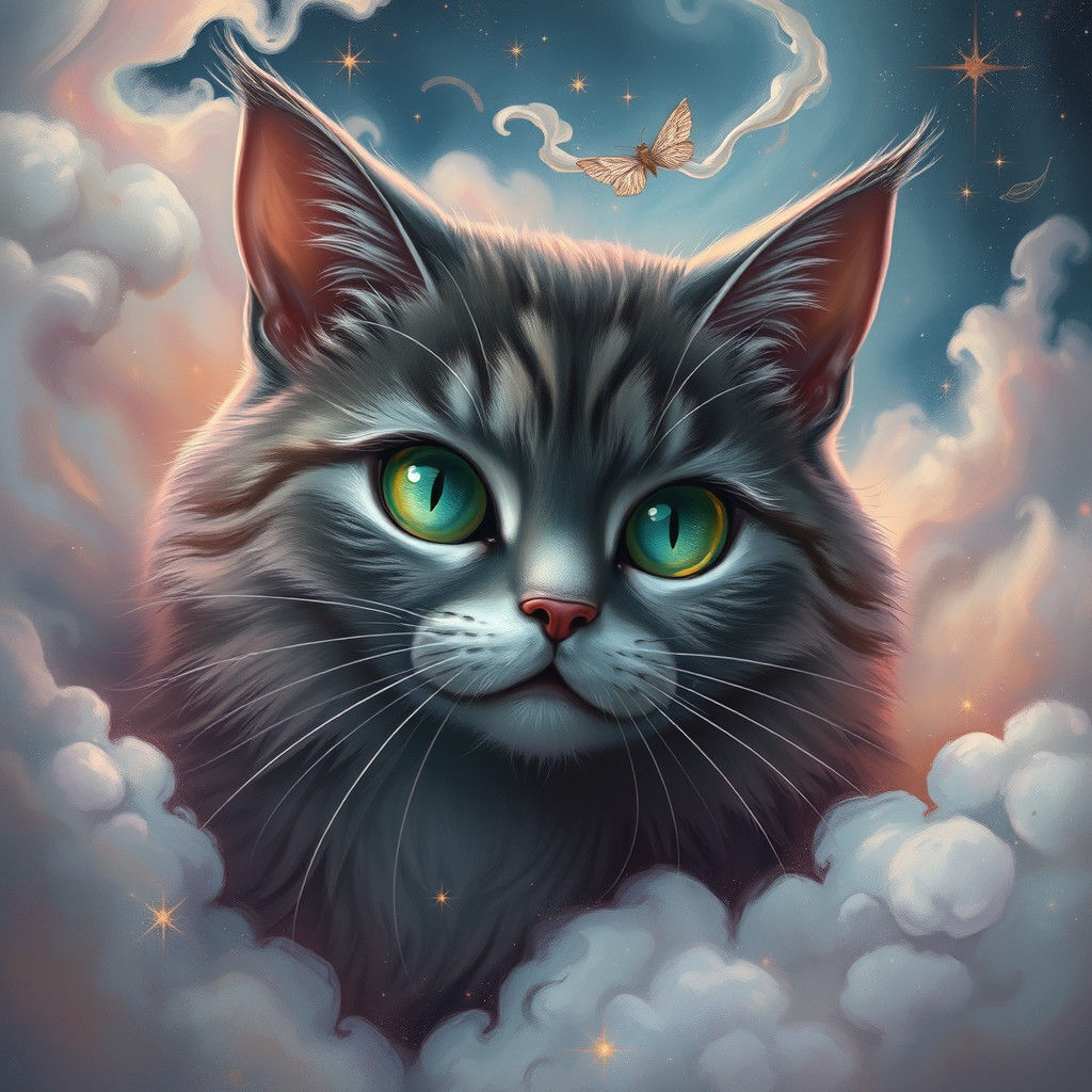 Majestic Whimsical Cat in Dreamlike Fantasy Art