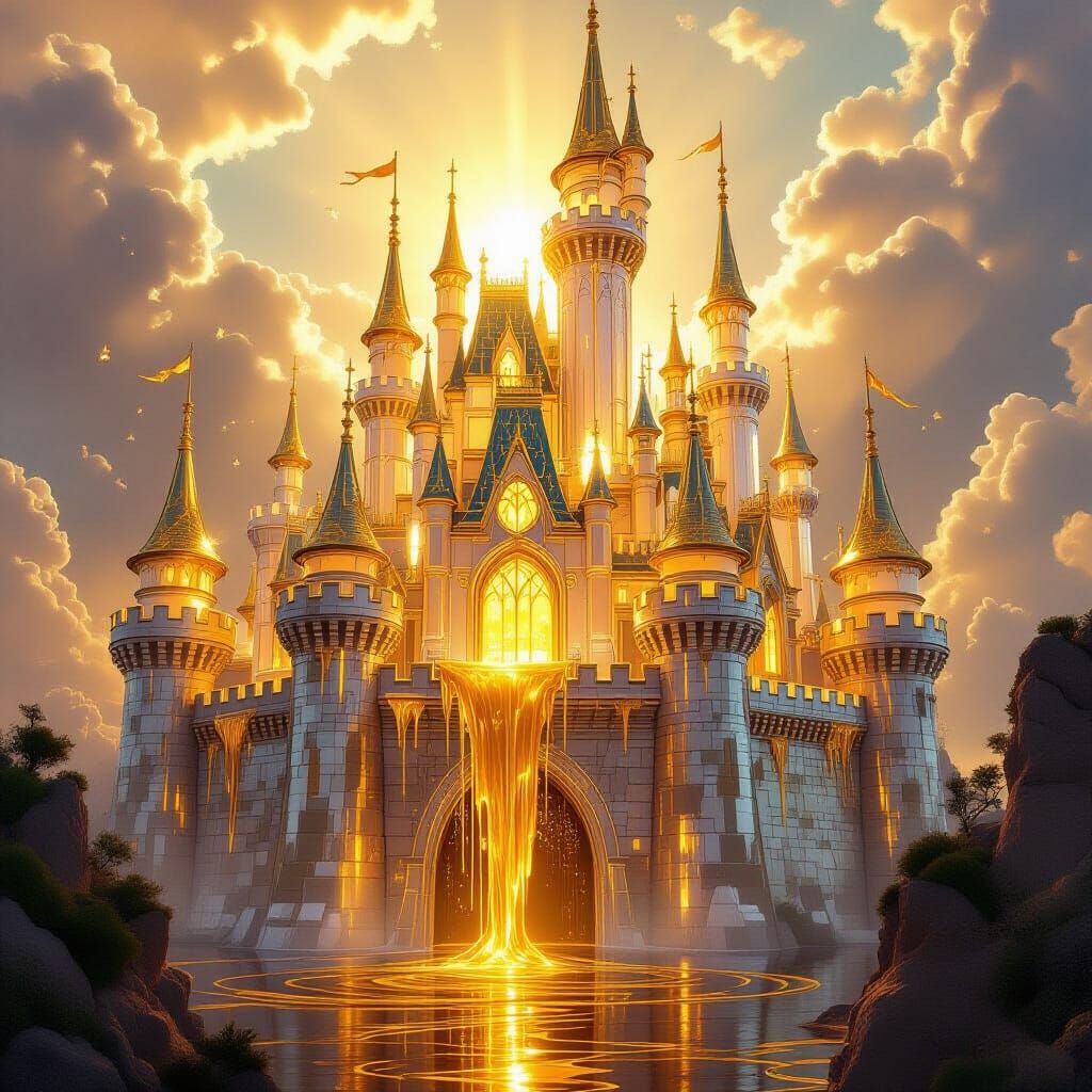 Crystal Castle Dripping Honey in Surreal Digital Art Style