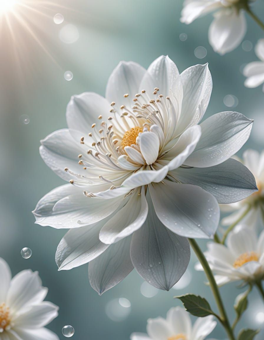 Surreal Silver-White Flower in Gentle Light