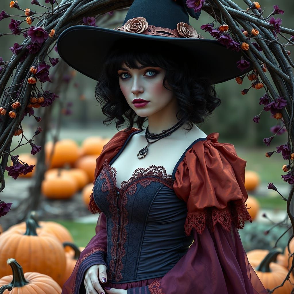 Enchanted Autumn Witch in Elegant Victorian Style