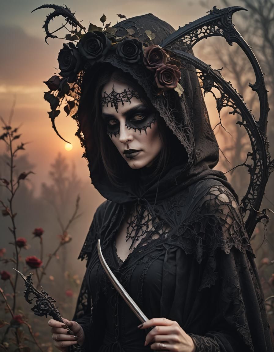 Mysterious Grim Reaper Portrait in Fairytale Style