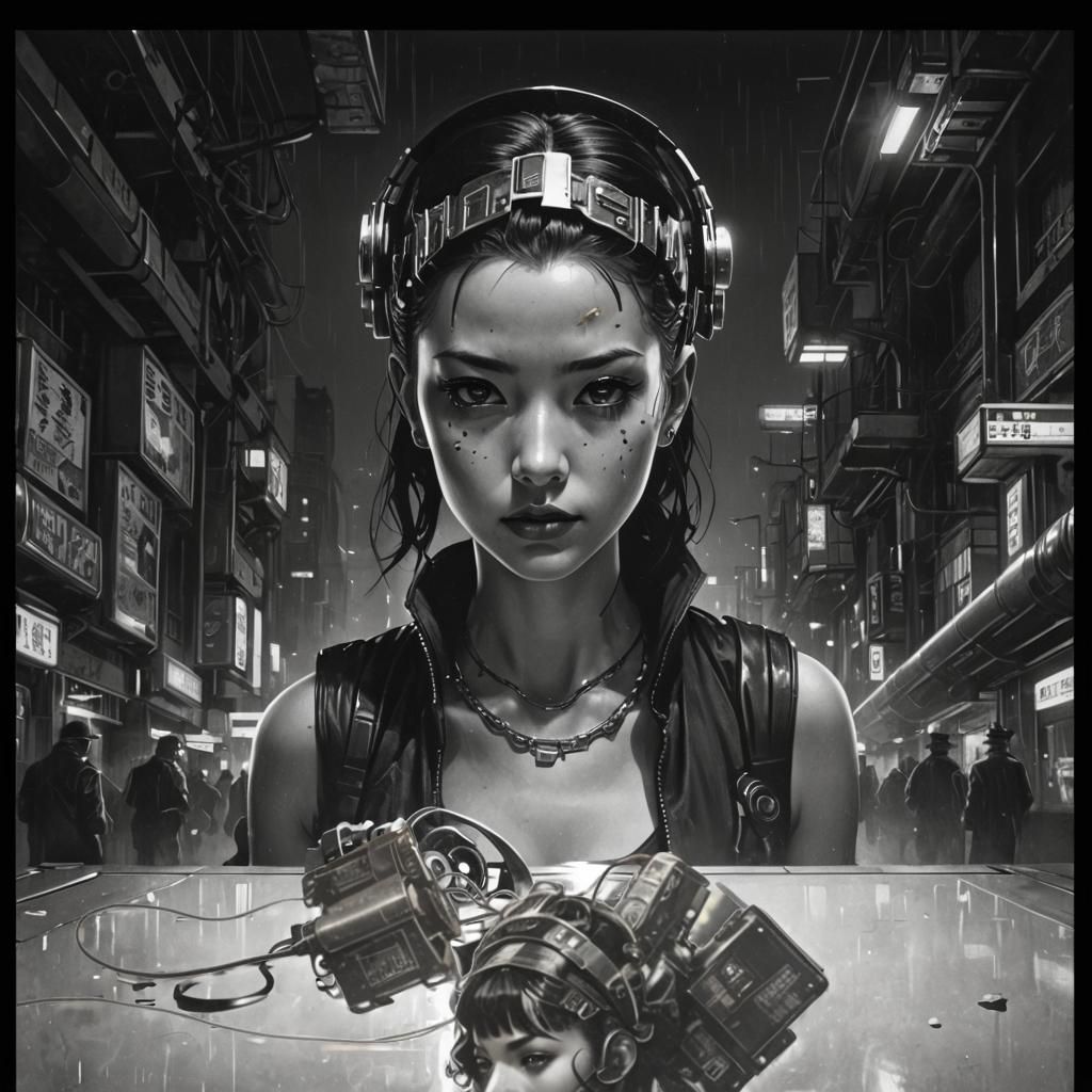 Cyberpunk Film Noir Movie Poster with Silver Headband