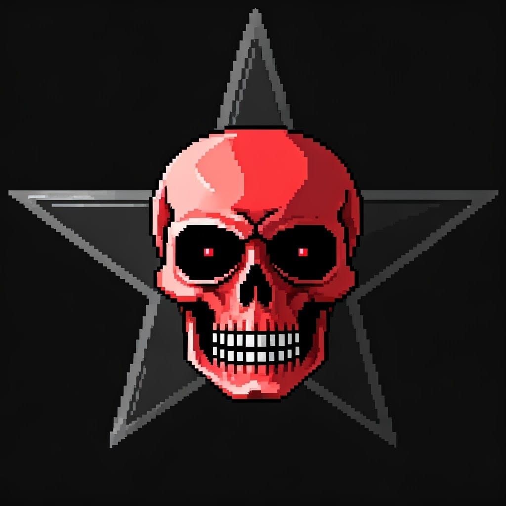 Red Skull Inside Black Star Pixel Art