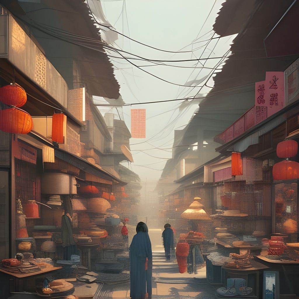 Vibrant Asian Street Scene in Cel-Shaded Style