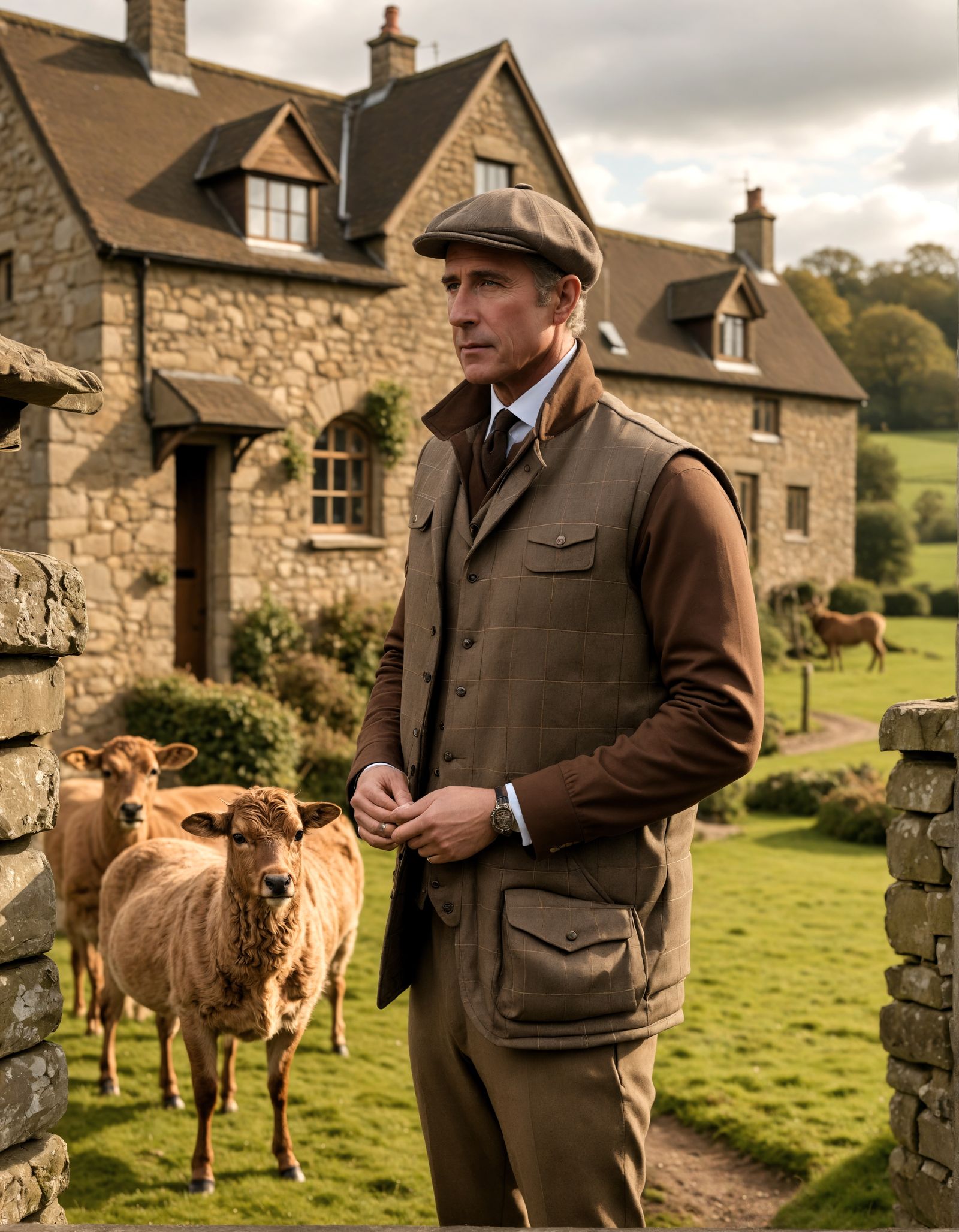 Country Aristocrats in Herringbone Tweed and Silk