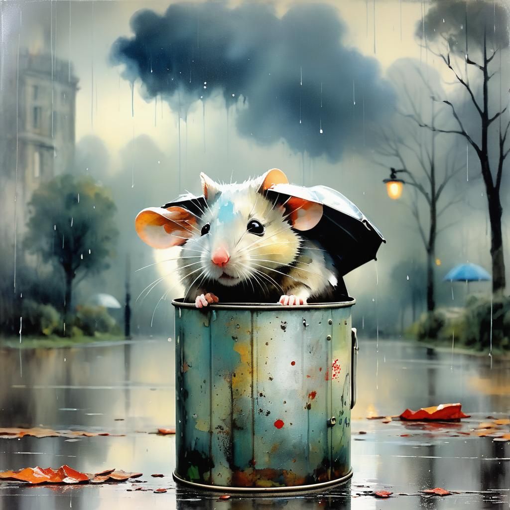 Mouse in a Can, Encaustic Painting