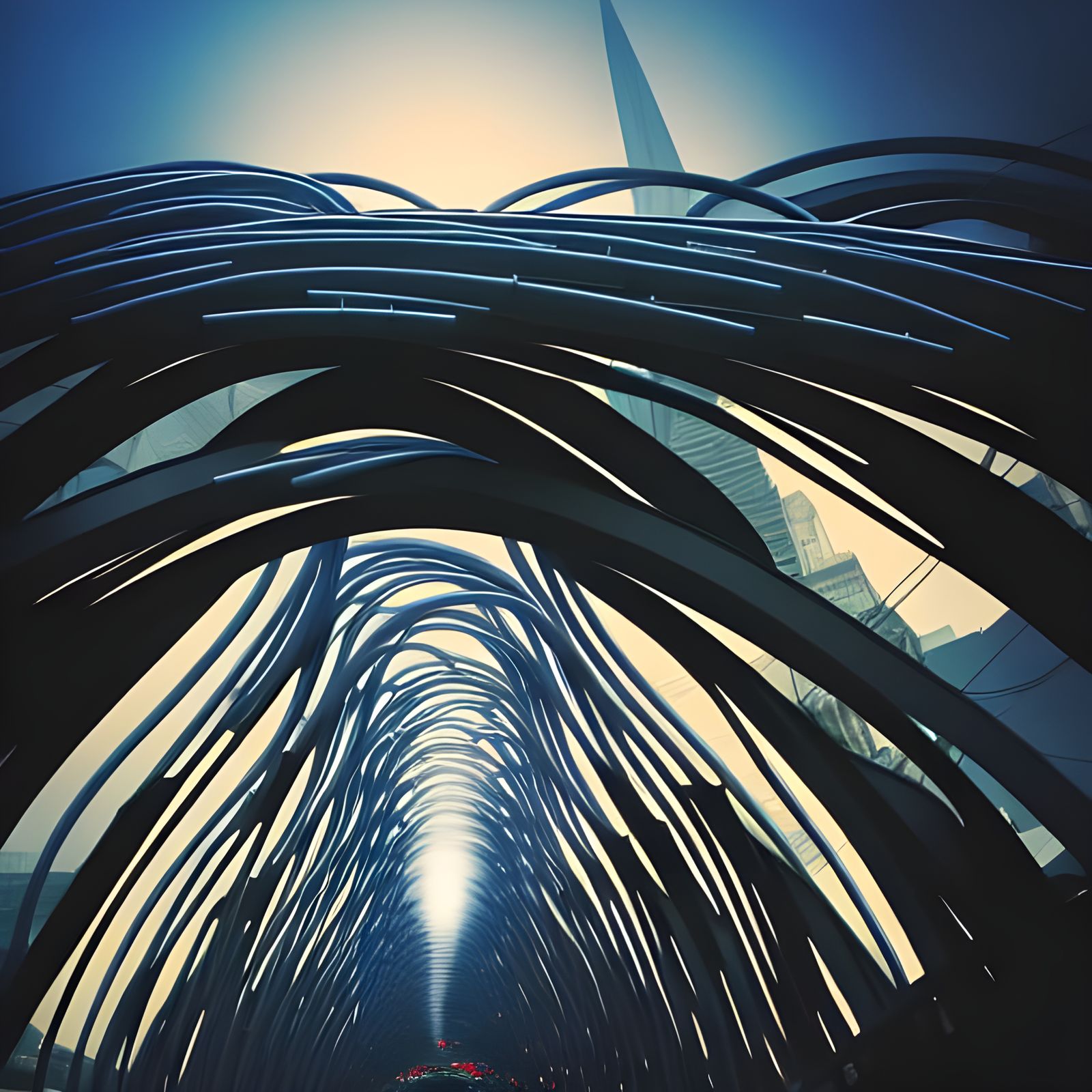 Futuristic Cityscape with Organic Geometric Architecture