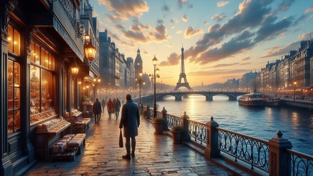 Parisian Life on the Seine River Oil Painting