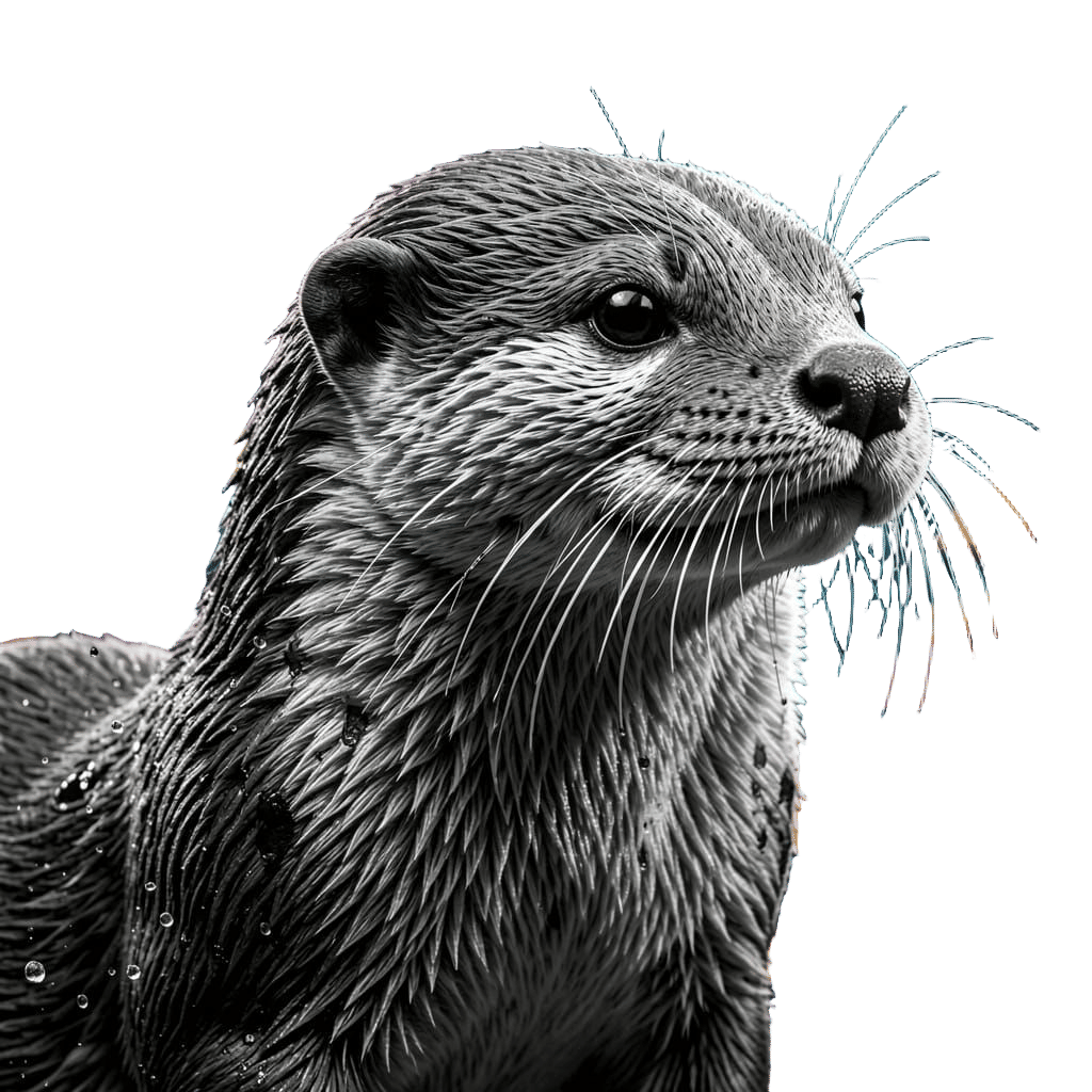 Realistic 3D Otters in Dramatic Black and White