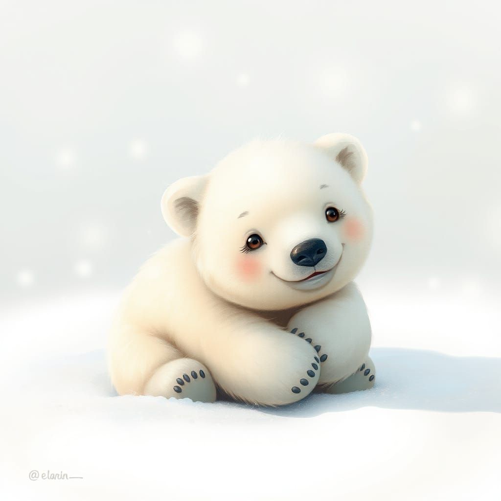 Whimsical Polar Bear Cub in Storybook Style