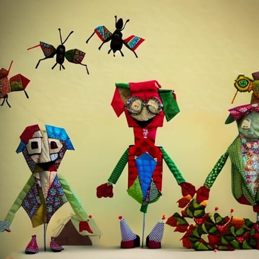 Patchwork Quilt Insects: 3D Render Puppet Party