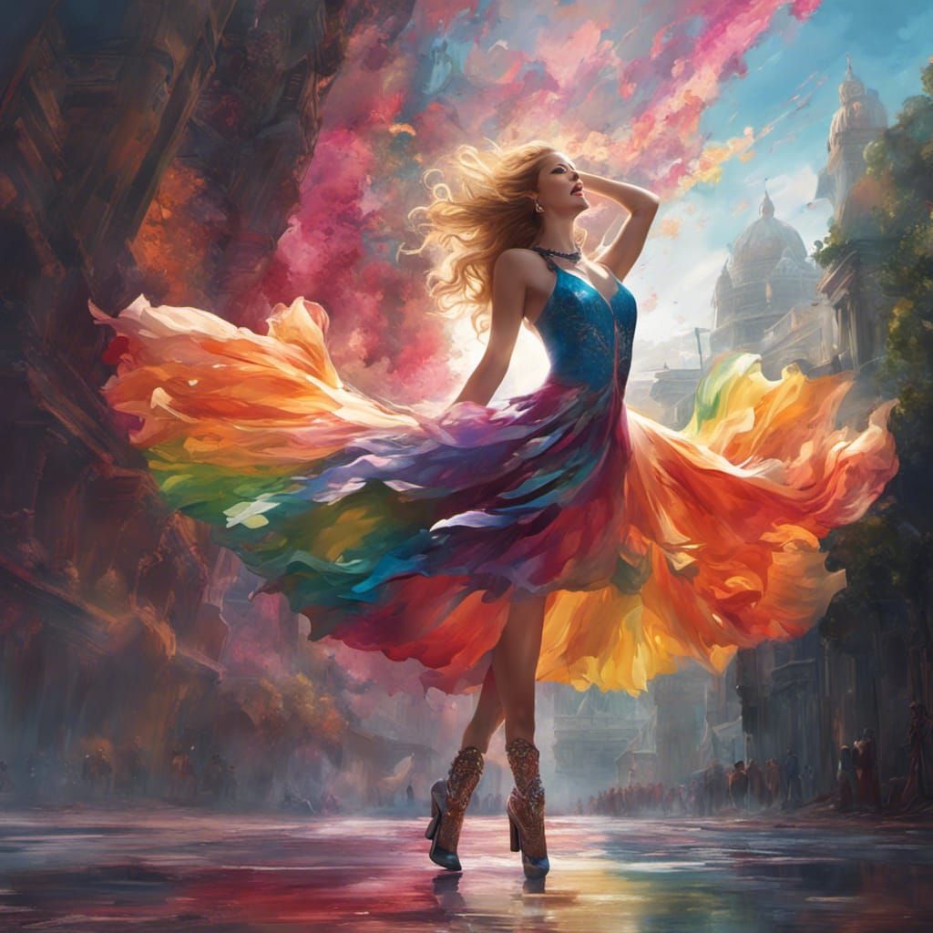 Rainbow Ballerina Art, Detailed Digital Portrait