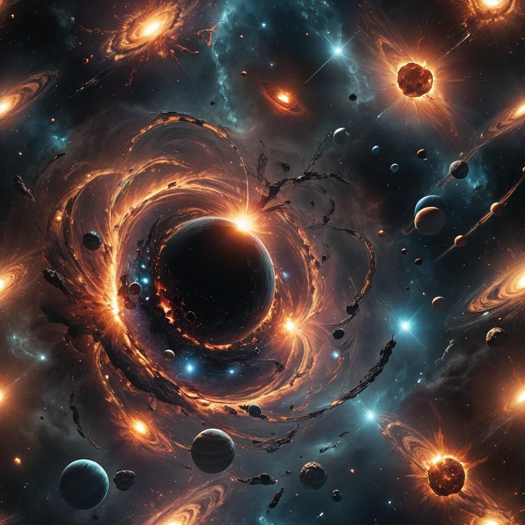 Galaxies Swirling Into Black Hole: Digital Matte Painting