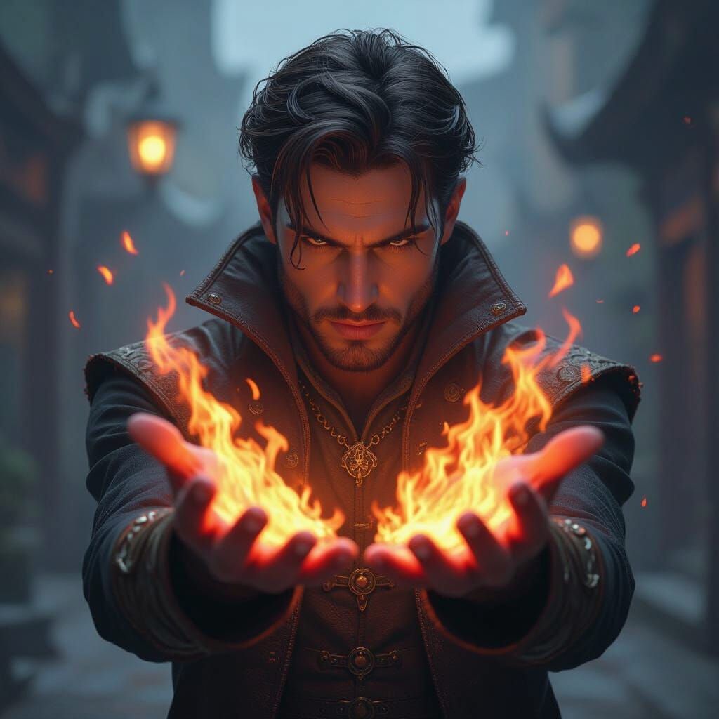 Fantasy Concept Art of Person with Fiery Hands
