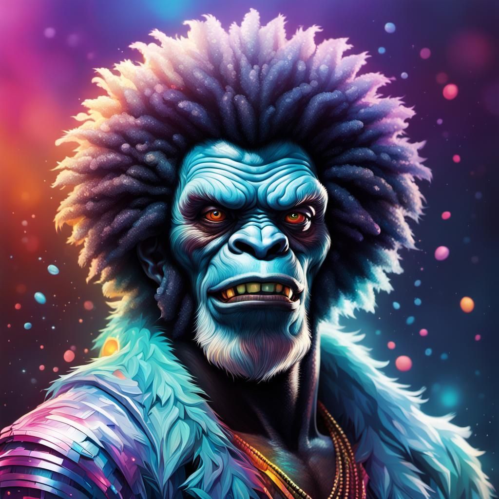 Hyperrealistic Disco Afro Yeti Portrait